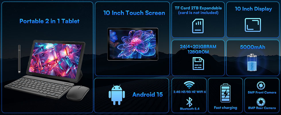 Thumbnail: Urao 10 Inch Tablet Android 15 8-Core Tablets 24GB+128GB 1TB Expansion WiFi 6