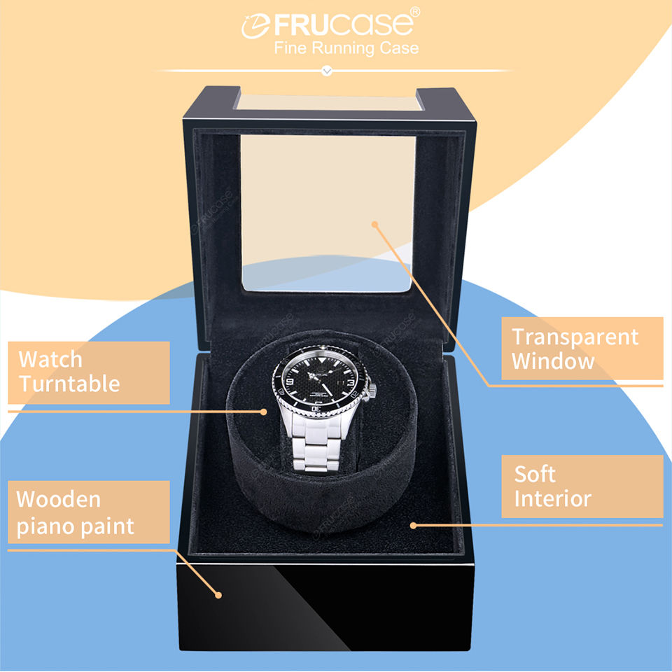 Thumbnail: Frucase Wooden Watch Winder For Automatic Watches Watch Box Use USB Cable / With
