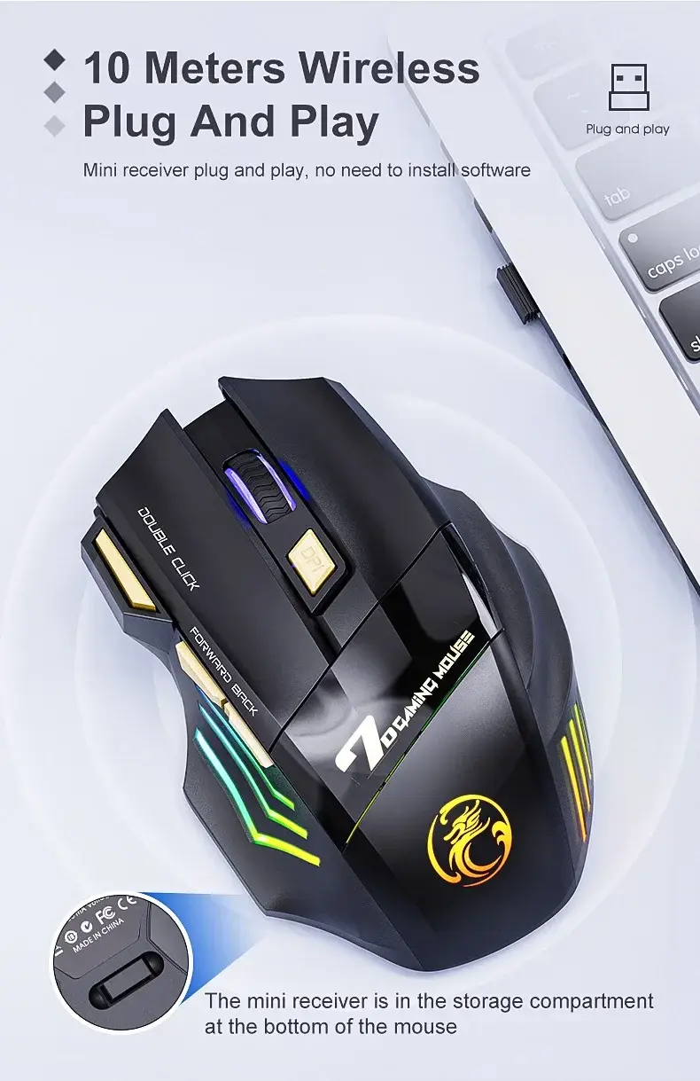 Thumbnail: Wireless Gaming Mouse USB Imice GW-X7 3200dpi Dual Mode Rechargeable 7 Keys