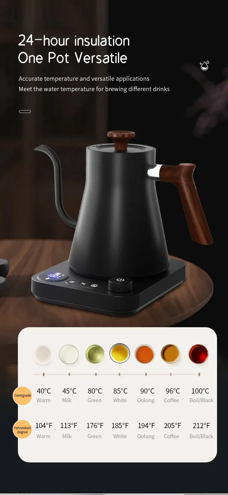 Thumbnail: Electric Gooseneck Kettle 900ml Hand Brew Coffee Pot Smart Teapot Temperature Co