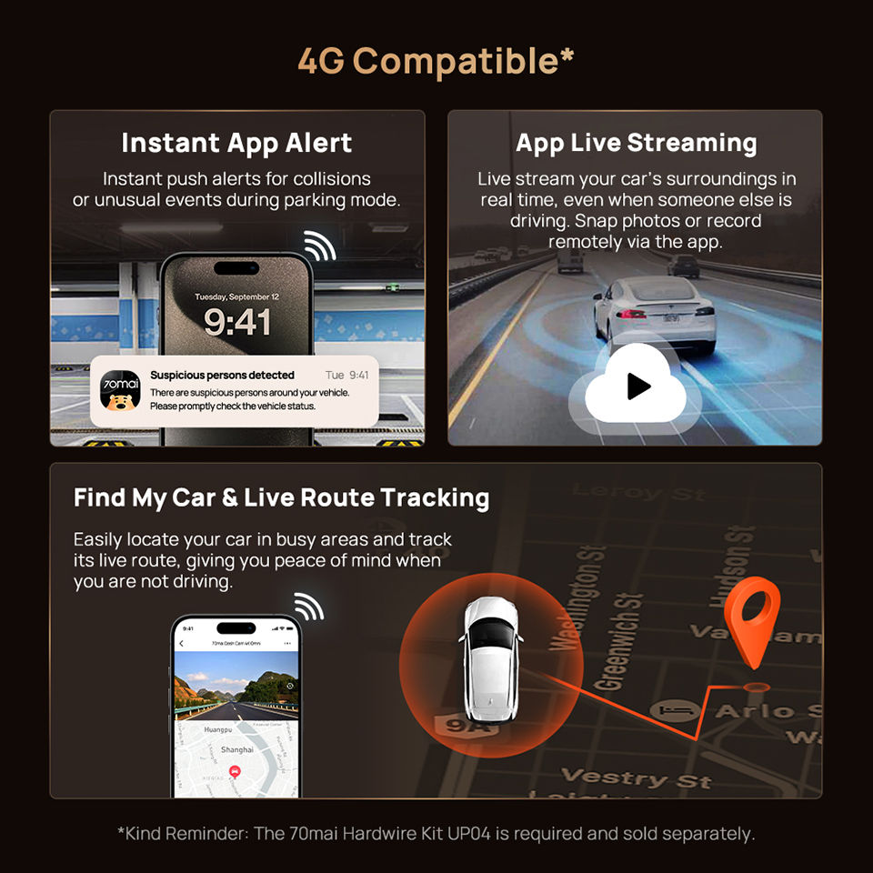 Thumbnail: 70mai 4K Dash Cam A810s Hdr Supercapacitor 4G LTE WiFi 6 Voice Control GPS