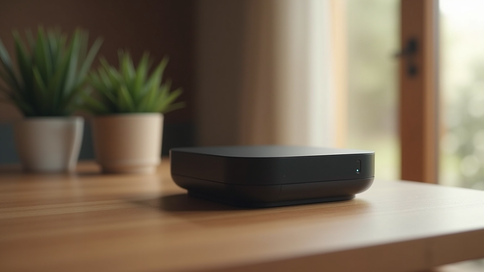 Close-up view of a sleek smart home device on a wooden table