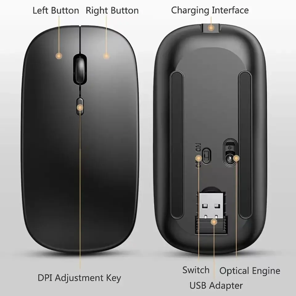 Thumbnail: Rechargeable Wireless Mouse Bluetooth 2.4ghz Dual Mode