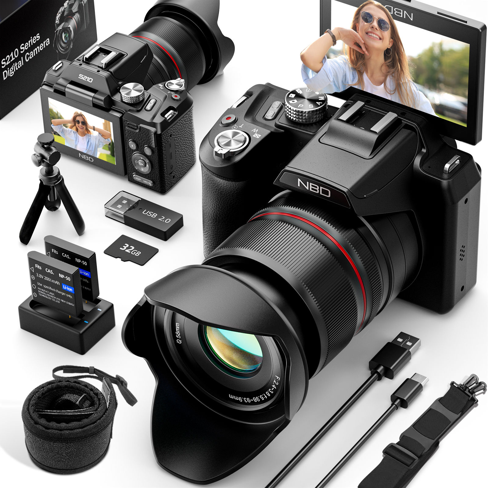 Nbd 5k&64mp Digital Cameras For Photography, 16X Optical Zoom Camera With WiFi &