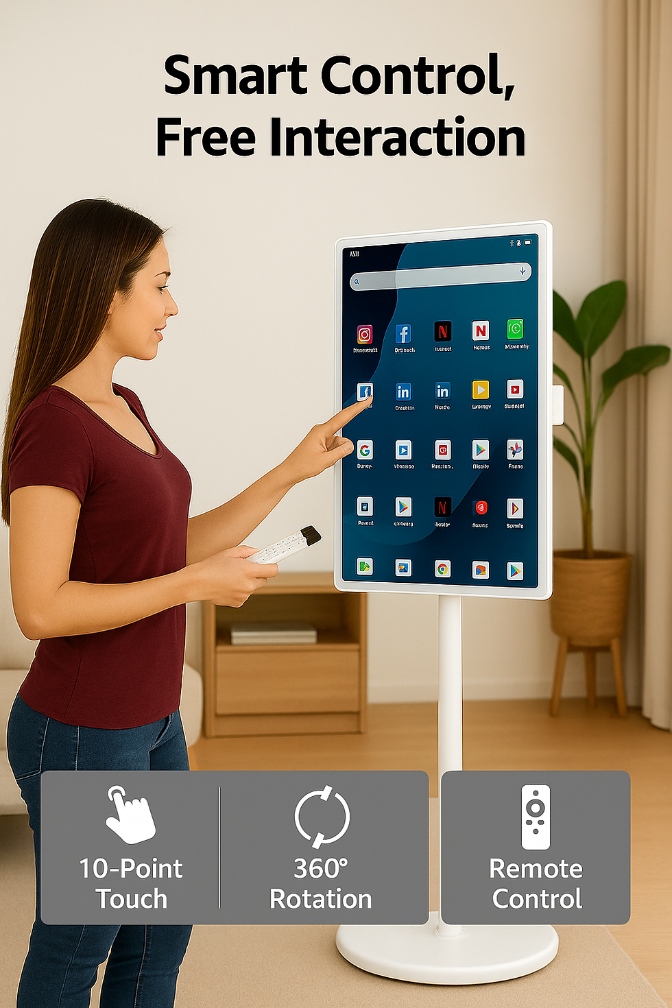 Thumbnail: 27-Inch Portable Smart TV On Wheels With Android 15 And Full HD Touch Screen