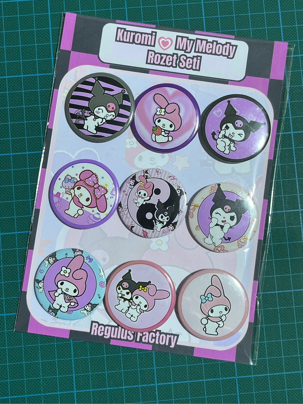 Küçük resim: Kuromi & My Melody Rozet Seti 9 Adet 44mm