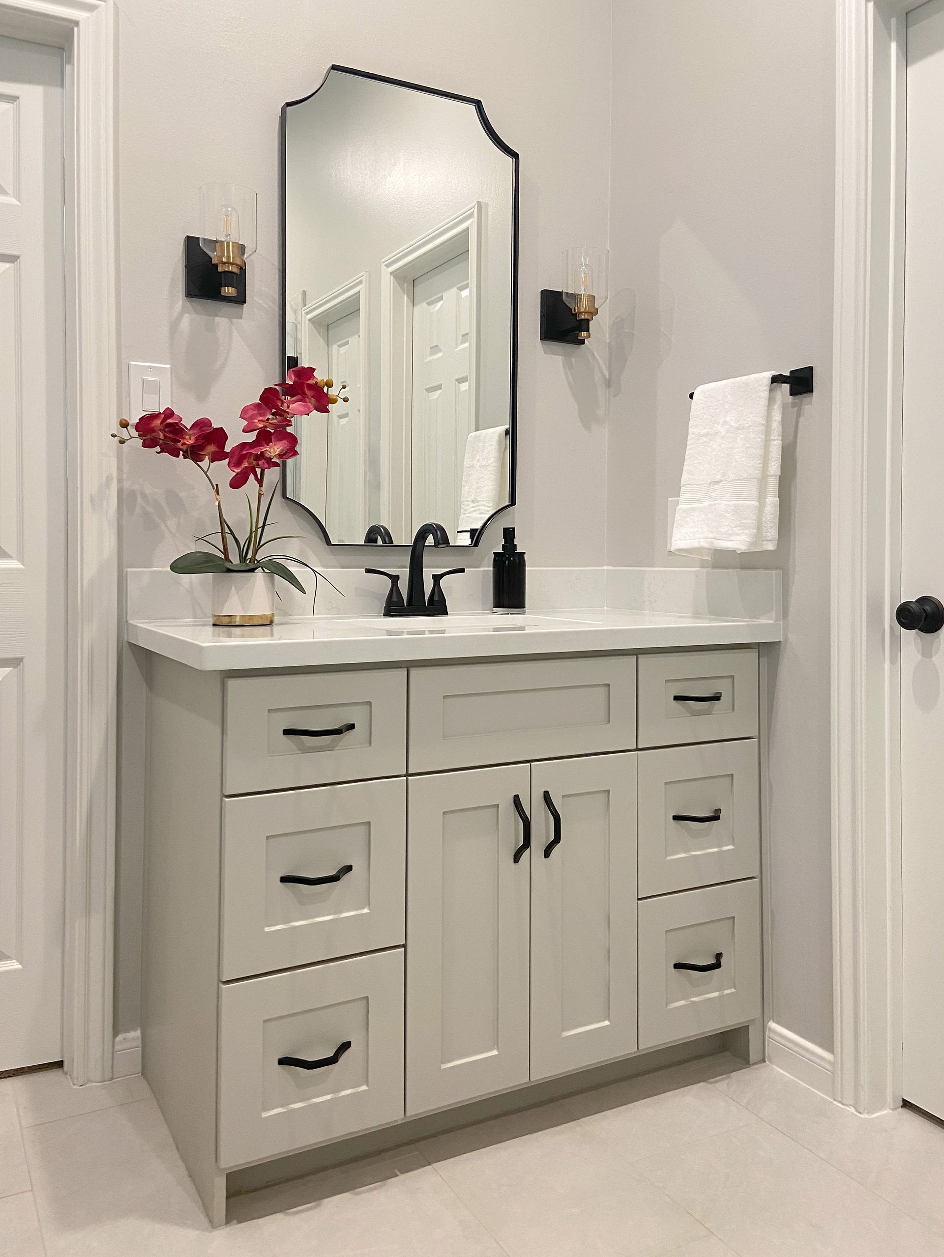 grey color scheme of a master bathroom vanity - home renovation
