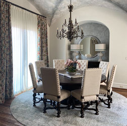 spanish inspired dining room, faux painted ceiling, stone work