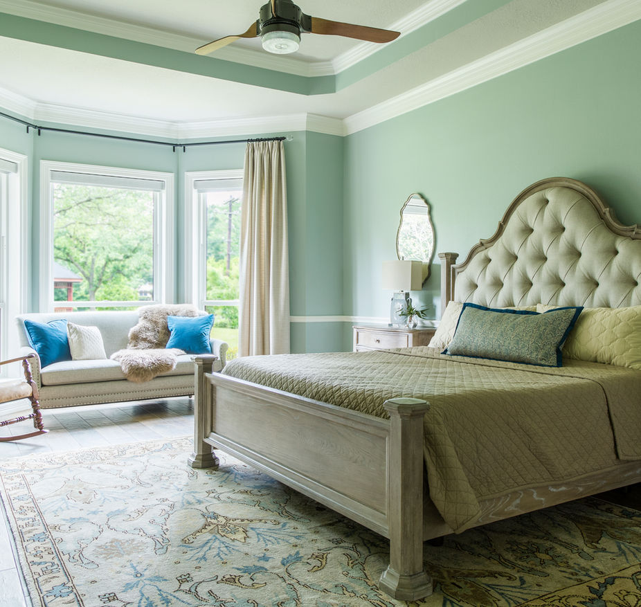 A Conroe, TX home renovation by By Design Interiors with custom selections and home furnishings. Master Bedroom design in Conroe, TX