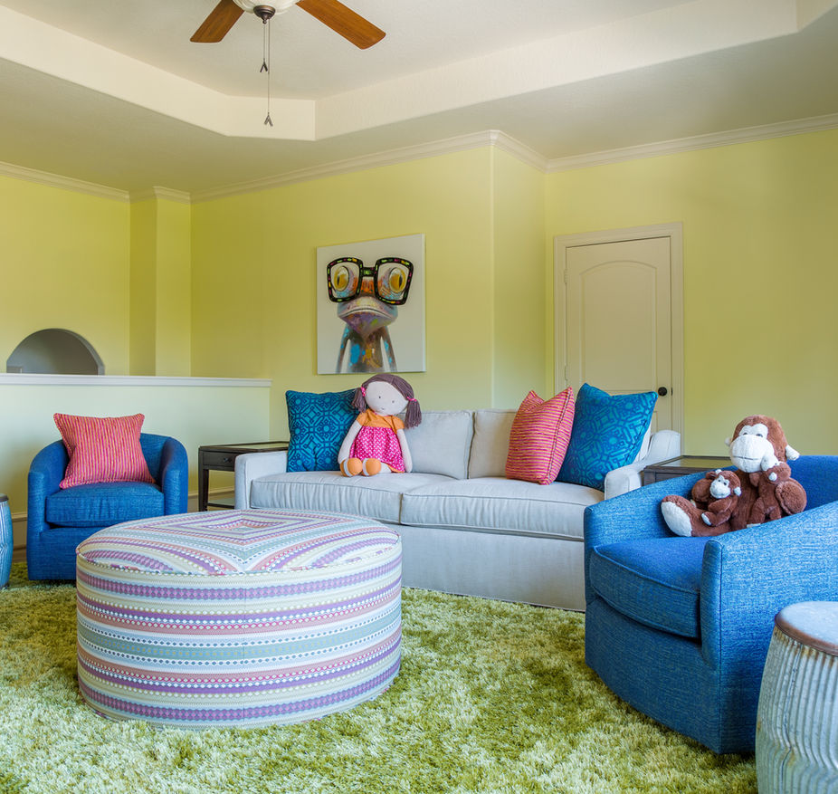 Kid's Game Room, A Conroe, TX home renovation by By Design Interiors with custom selections and home furnishings.