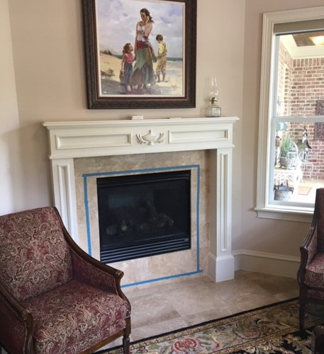 Charming Sunroom design in Cypress-Houston, TX with natural stone,limestone fireplace, custom fireplace, home furniture, furnishings, natural neutral design 