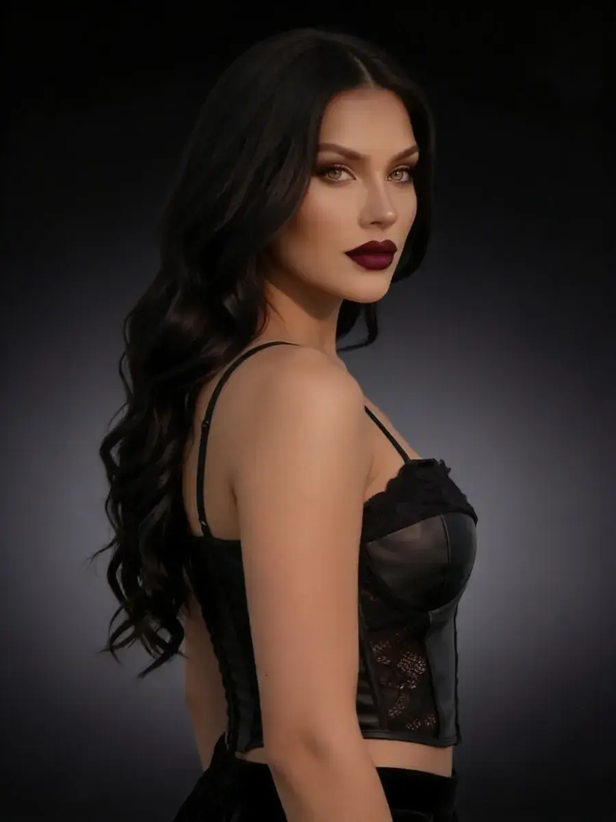Miniatura: Corselet Preto em Cirrê e Fecho em Colchetes