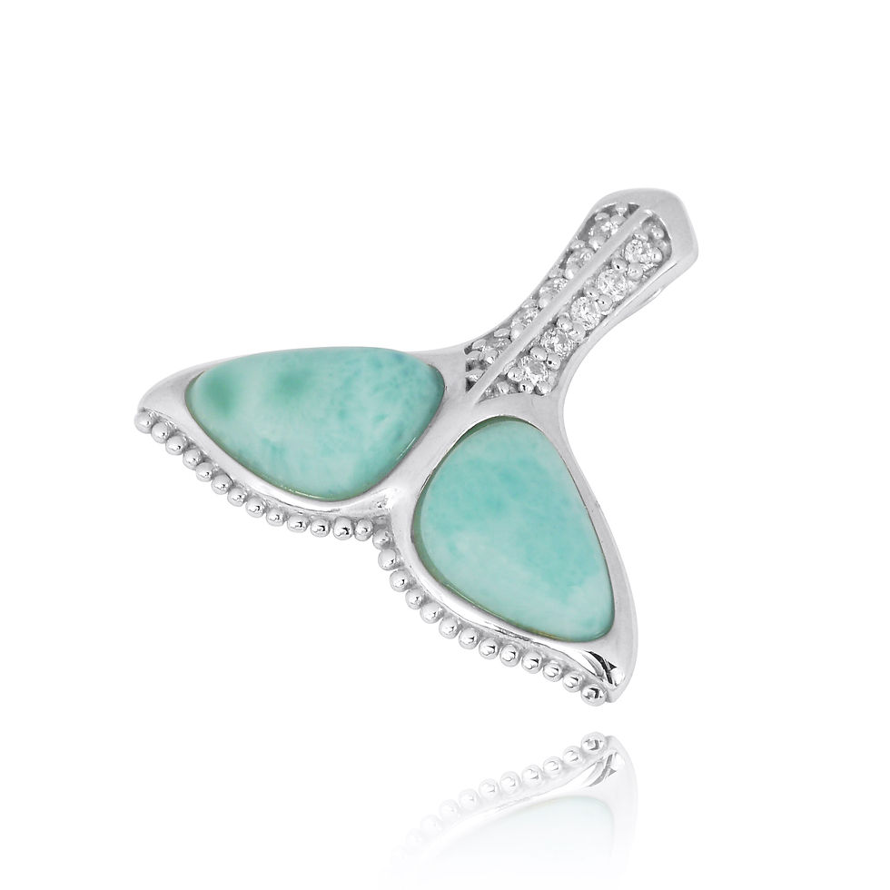 Thumbnail: Sterling Silver Whale Tail with Larimar and White CZ Pendant