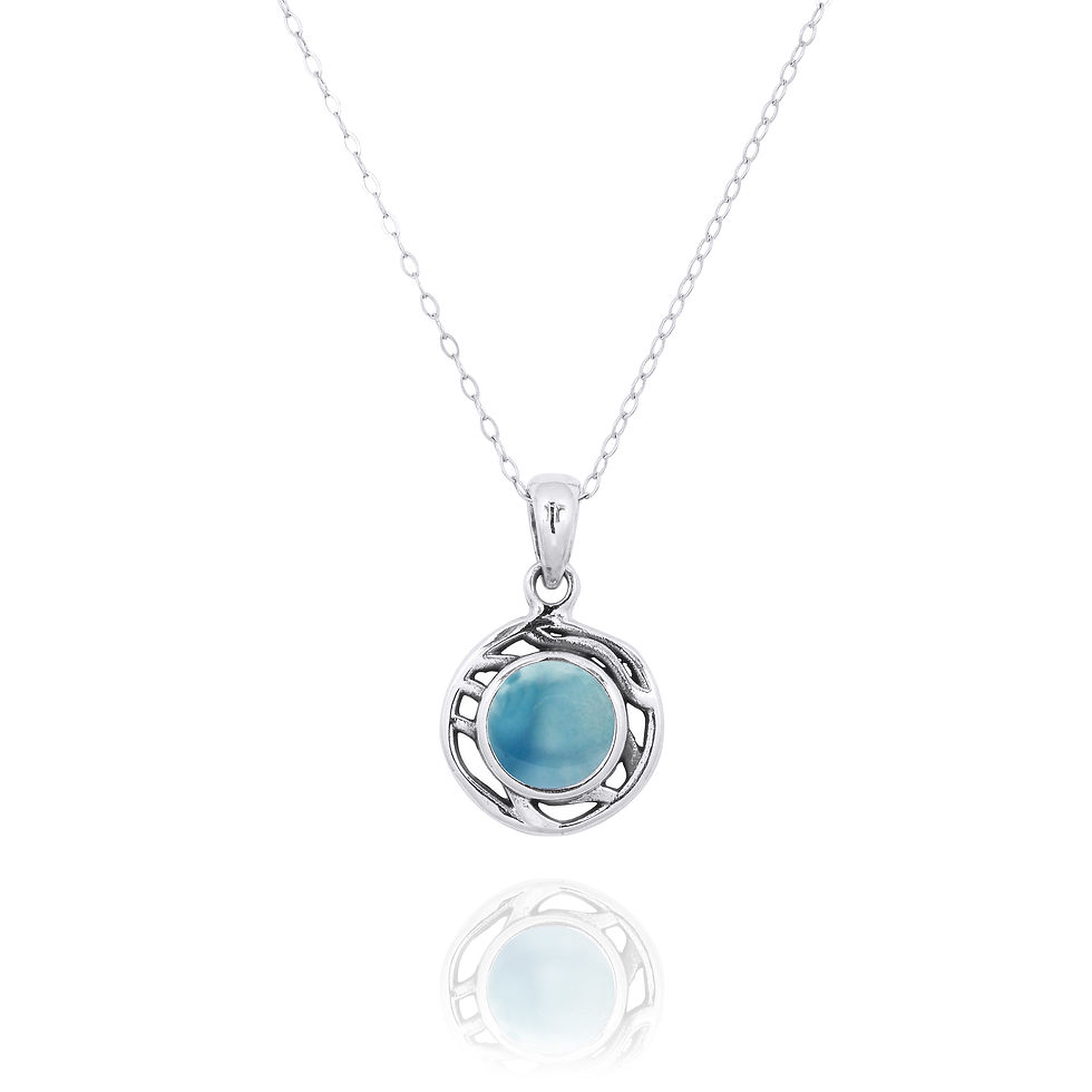 Thumbnail: NP12368-LAR  -  Drop Shape  Silver Pendant with a Larimar Piece