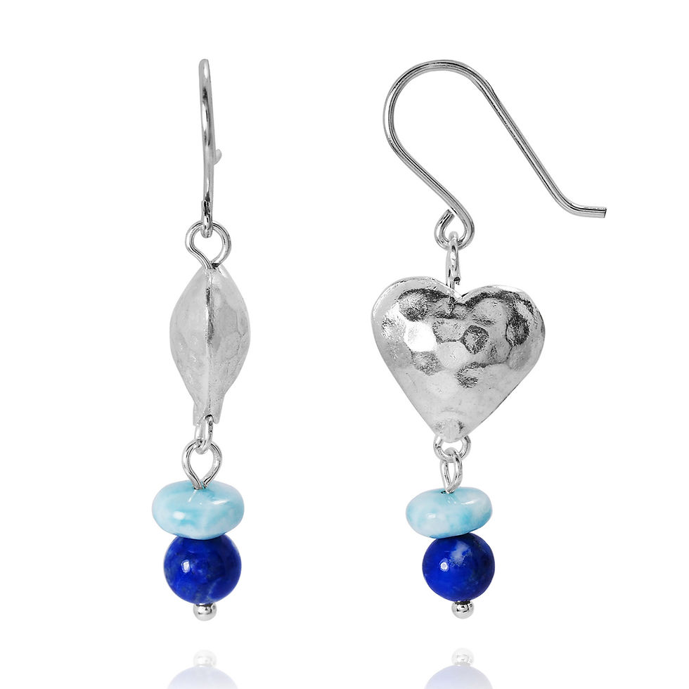 Thumbnail: Boho Beach Silver Dangling Heart Shaped Earrings with Larimar Abacus beads