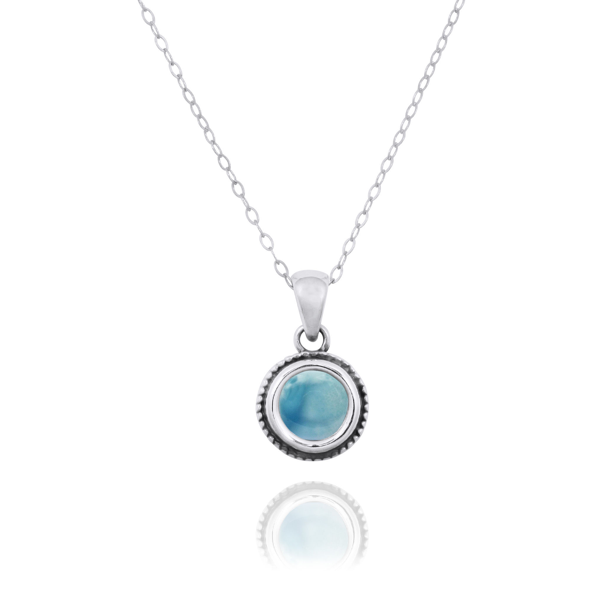 Elegant Round Silver Pendant with a Round Larimar Piece