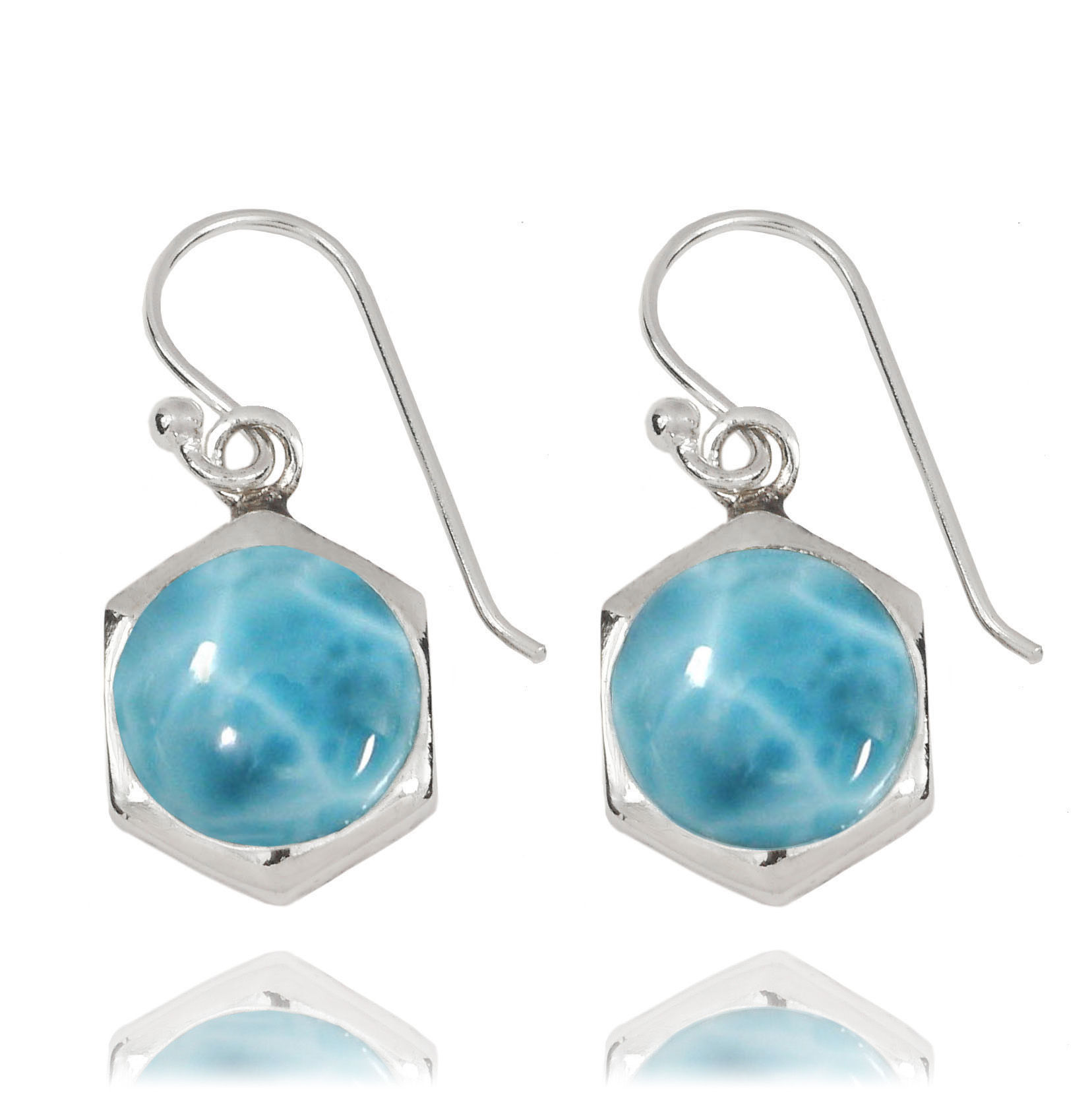 NEA3715-LAR -Classic Hexagon Earrings with Larimar stone