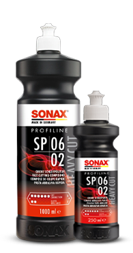 Composto Polidor SONAX Profiline Heavy Cut SP 06-02 utilizado para correção intensa no polimento automotivo com alto poder de corte e excelente acabamento.