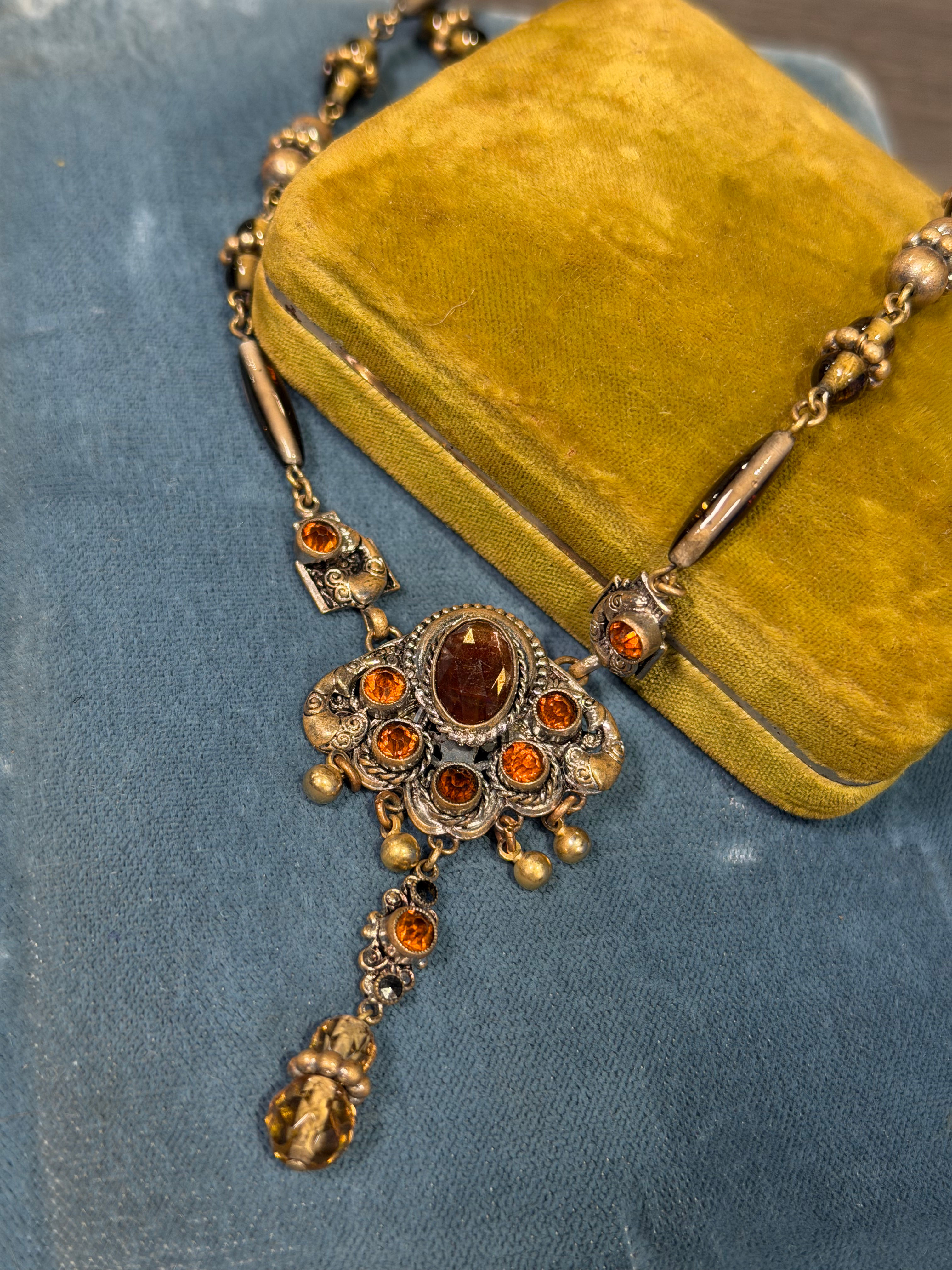 Antique 1920s Czech Art Deco Amber Glass Necklace | Attributed to Neiger Brother