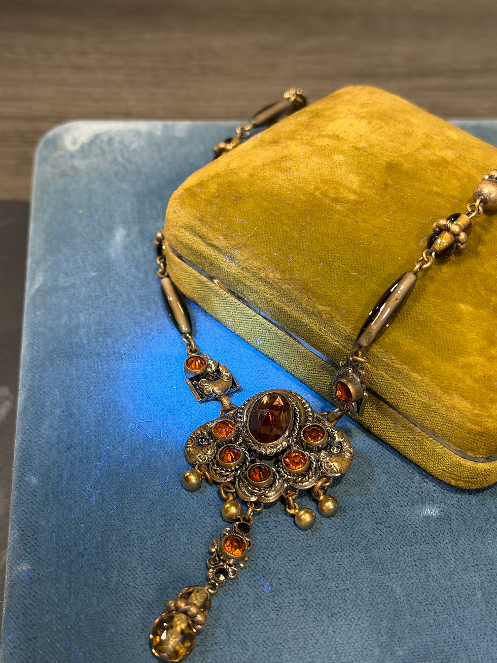 Thumbnail: Antique 1920s Czech Art Deco Amber Glass Necklace | Attributed to Neiger Brother