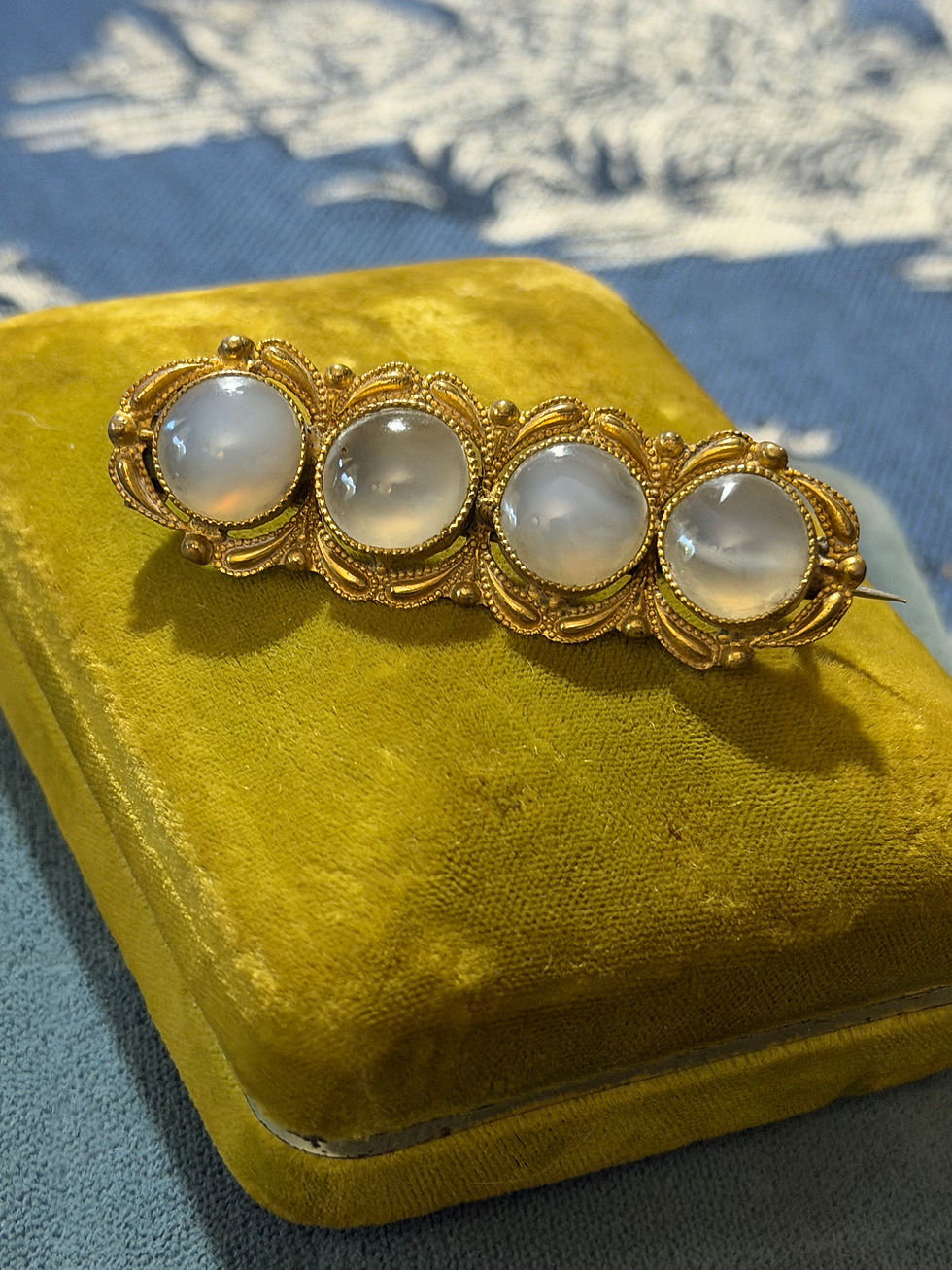 Thumbnail: Antique Victorian Four-Stone Chalcedony Bar Brooch | Ornate Gold-Tone Setting | 