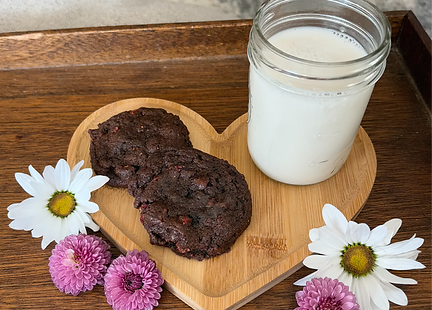 Double Chocolate Chip Strawberry cookies made with freshly milled einkorn flour
