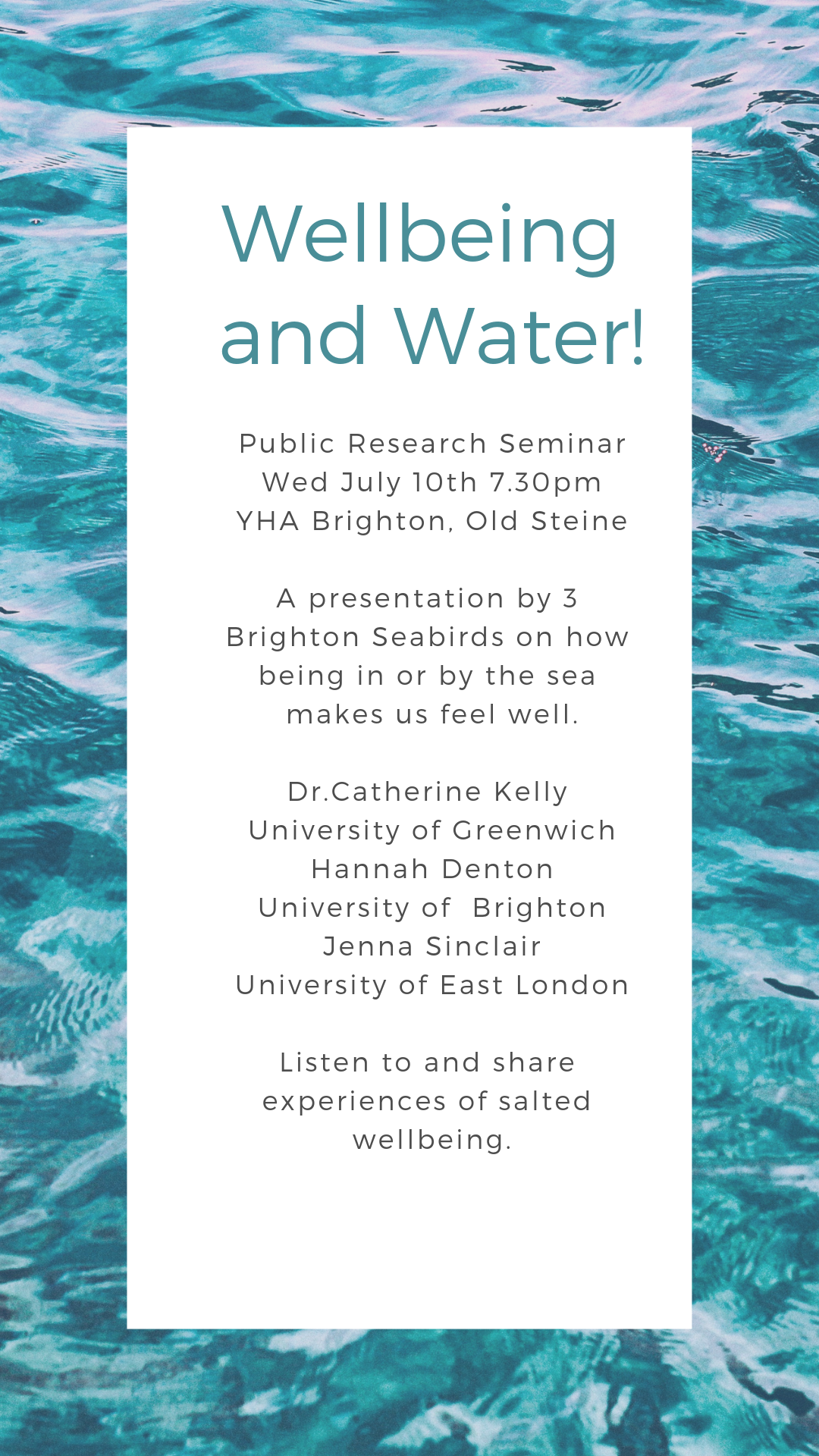 Wellbeing and Water - Public Research Seminar