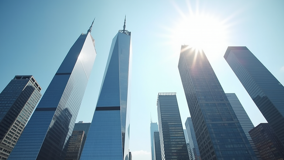Eye-level view of a modern financial district skyline