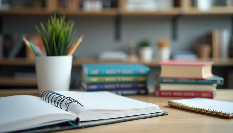 Eye-level view of a student’s study desk with ACCA books and notes neatly arranged