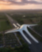 Aerial view of a Czech high-speed train station, white organic architecture design, architectural visualization.