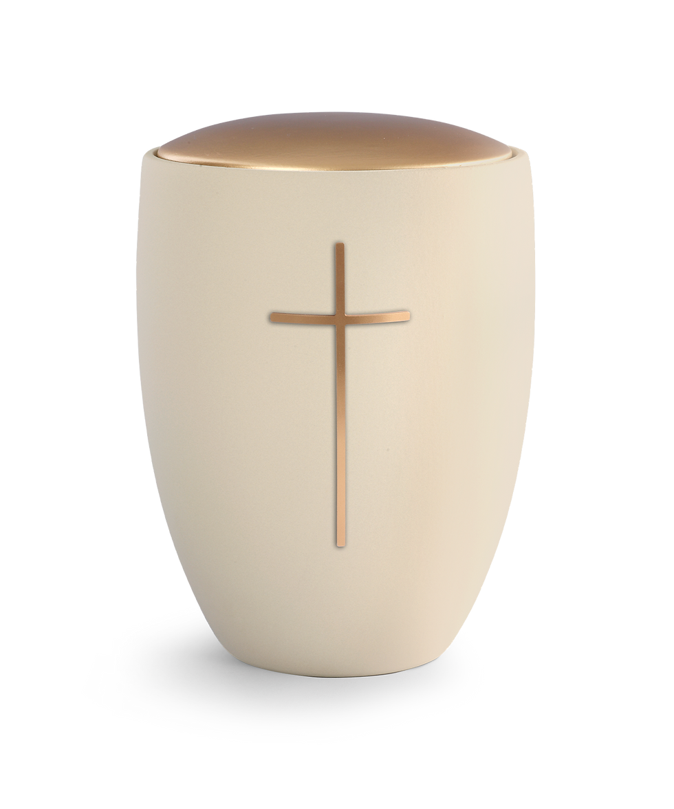 creme, Deckel golden, Messingkreuz, Keramik