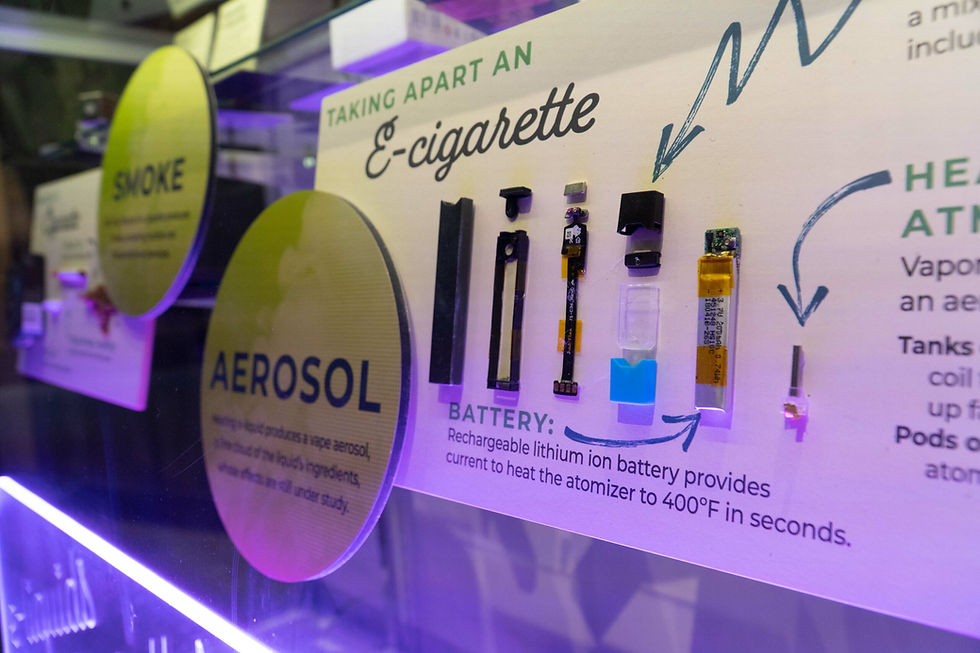 Educational display inside vapewholesaleindia's office, taking apart a generic vape stick (e-cigarette).