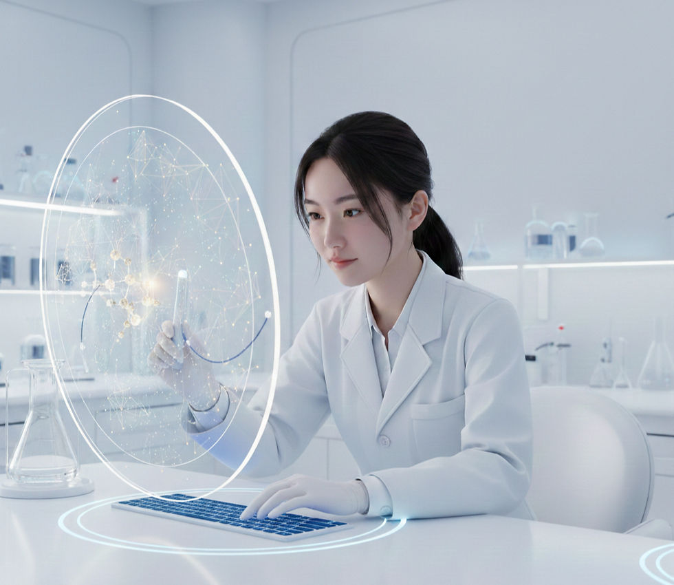 AI generated image of scientist searching for something on the computer screen