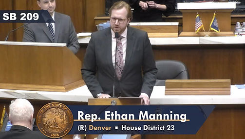 Representative Ethan manning presents Senate Bill 209 on the House Floor.