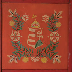 Designed by the painter, Antal Diósy, the execution was by pupils of the Hungarian School