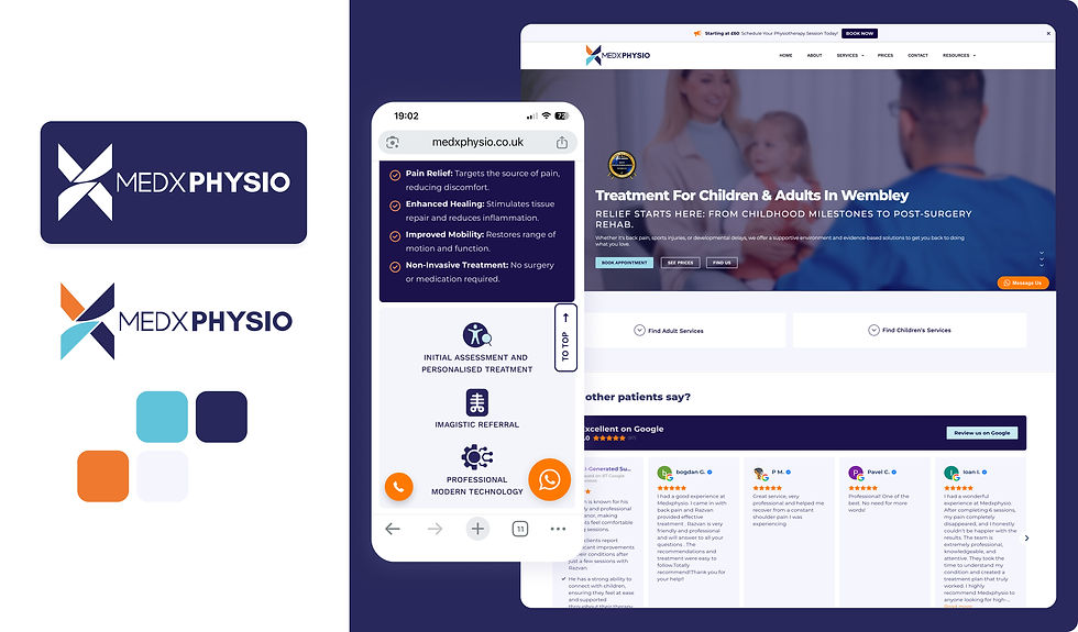 Website design and digital experience created for Medxphysio, showcasing a modern healthcare-focused interface and responsive layout.