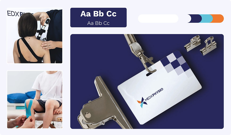 Visual identity and branding elements developed for the Medxphysio digital presence.