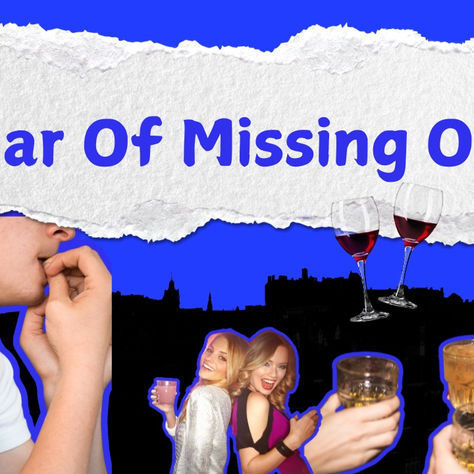 Collage that says "fear of missing out", with an image of someone biting their nails.