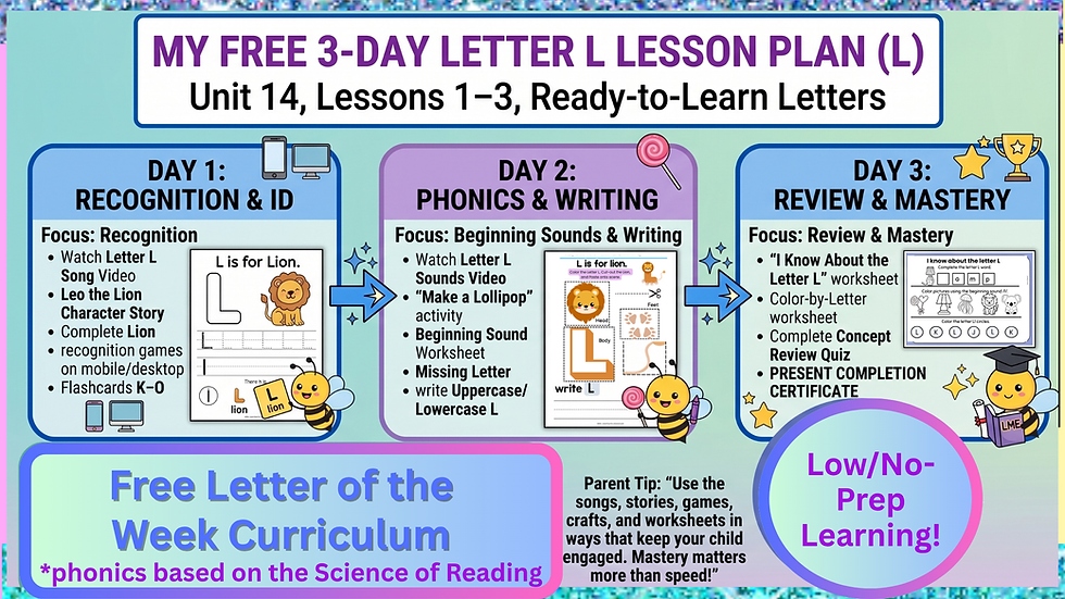 Free Letter of the Week Curriculum: Letter L Worksheets, Song Video & 3-Day Lesson Plan