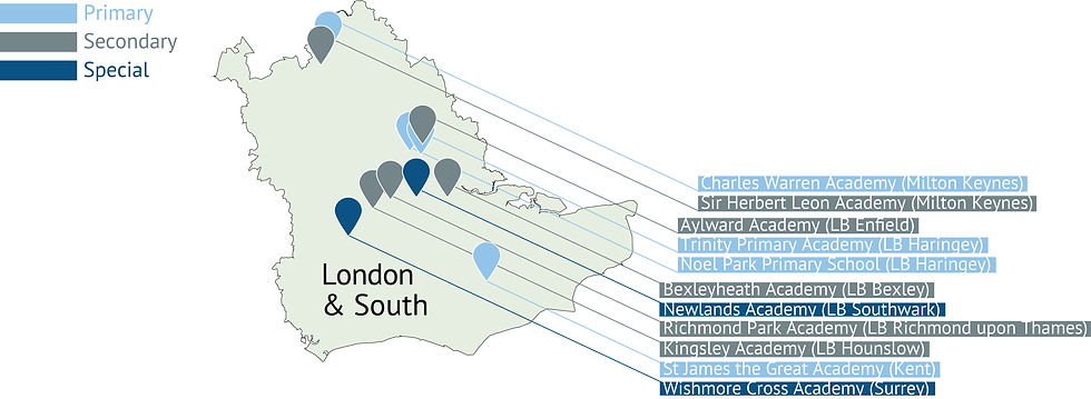 A map of AET's London & South Region