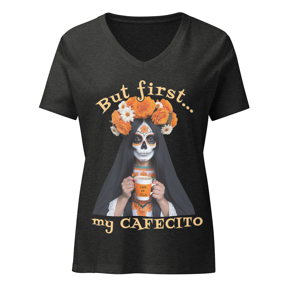 Thumbnail: But First, Cafecito v-neck t-shirt
