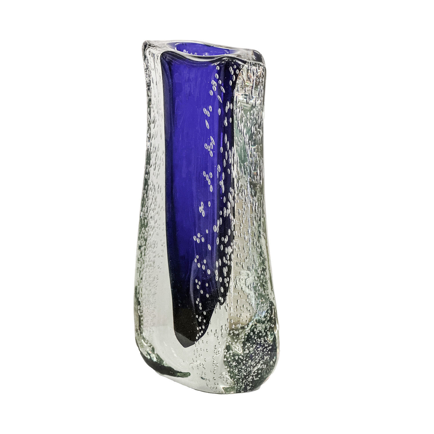 Hand Crafted Tall Cobalt Murano Sommerso Glass Vase