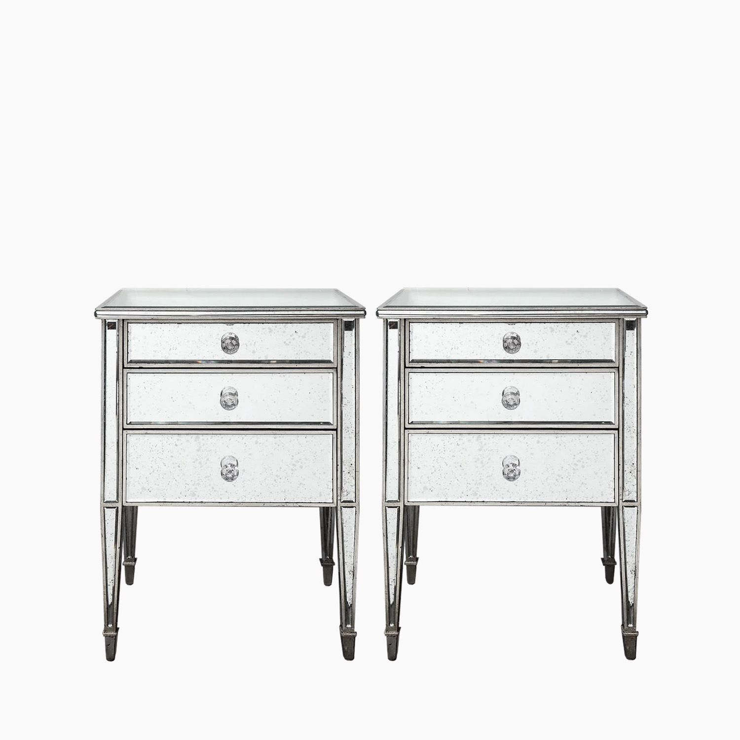 Custom Pair of Antique Mirrored Nightstands