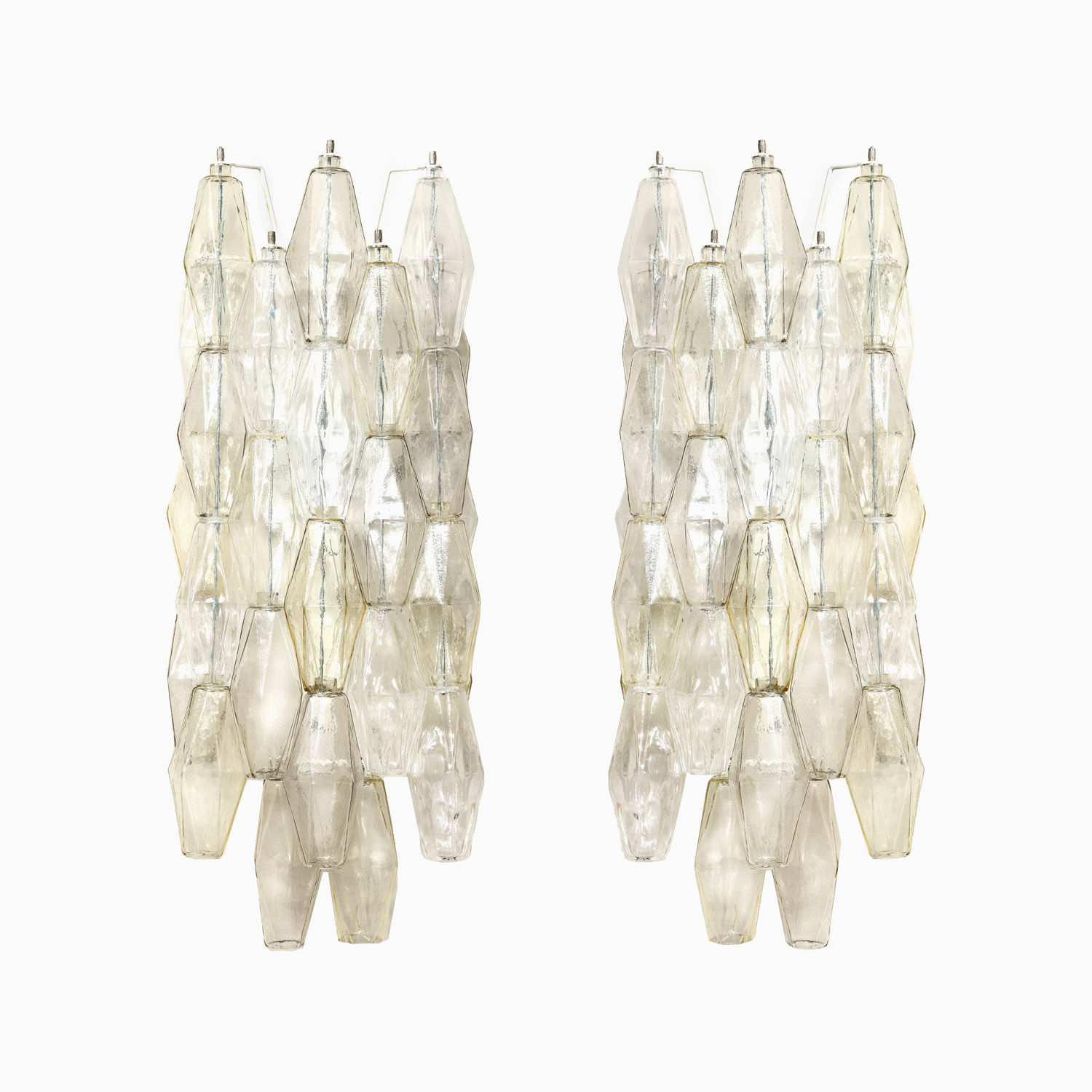 Artisan Pair of Clear and Amber Glass Polyhedron Sconces 2021