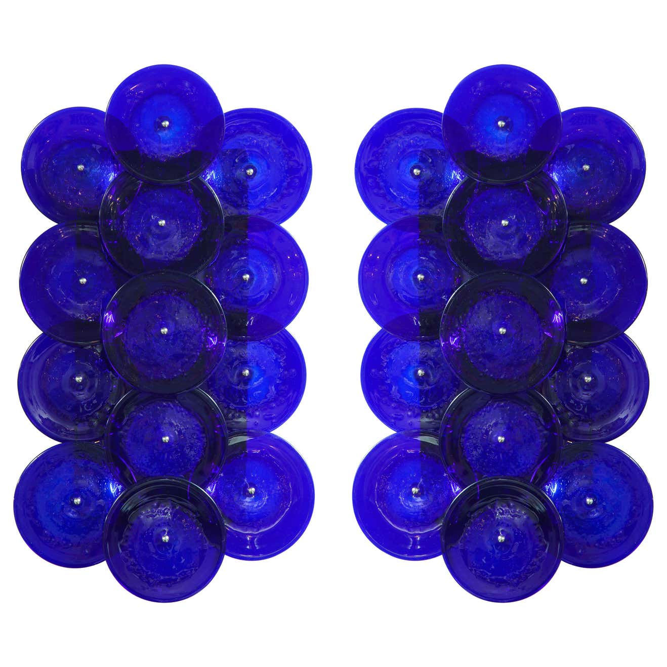 Pair of Cobalt Blue Murano Glass Disc Sconces