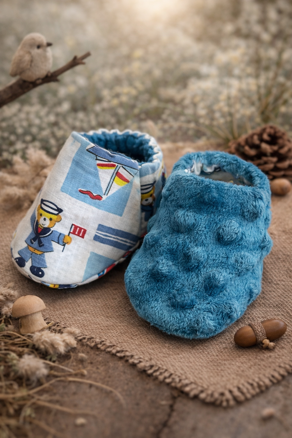 Miniature : Chaussons bébé réversibles – Cousus à la main