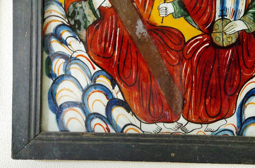 ☆アンティーク ルーマニア ガラス絵 イコン☆聖三位一体（父と子と