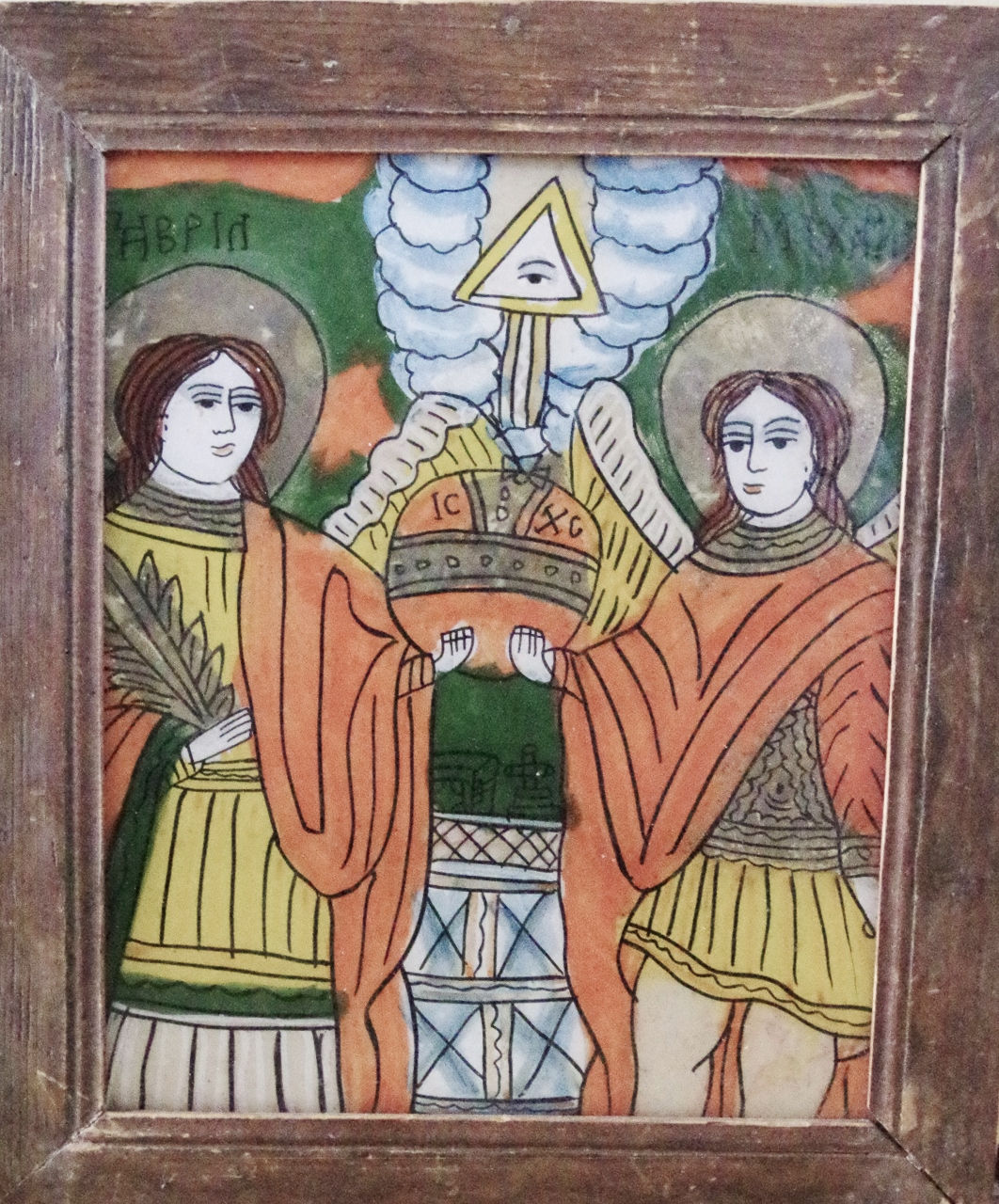 ☆[西洋骨董 アンティーク エンポリウム]アンティーク ルーマニア ガラス絵 イコン☆大天使ガブリエル・ミカエル