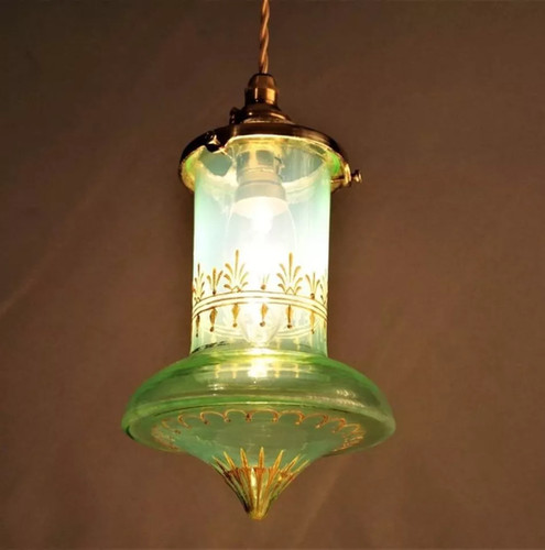 ☆仏 アンティーク ヴァセリン ガラス エナメル彩 ランプ シェード