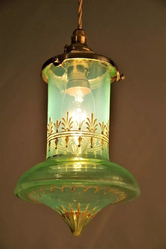 ☆仏 アンティーク ヴァセリン ガラス エナメル彩 ランプ シェード